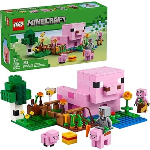LEGO Minecraft The Baby Pig House Toy Figures and Playset - Building Minecraft Toy for Kids, Boys and Girls, Ages 7+ - Gift for Easter - with 2 Minifigures for Pretend Play - 21268