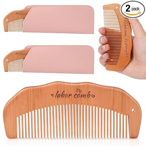 FEBSNOW Birthing Comb, 2 Pack Natural Wooden Labor Combs for Pain Relief | Pressure Point Relief Tool, Acupressure Teeth for Soothing Grip, Pregnant Women's Delivery Gifts