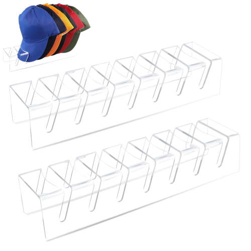 LELE LIFE 2 Pack Hat Organizer for Baseball Caps Storage and Display, Clear Acrylic Hat Stand No Install Hat Holder Rack for Bedroom, Closet, Dresser