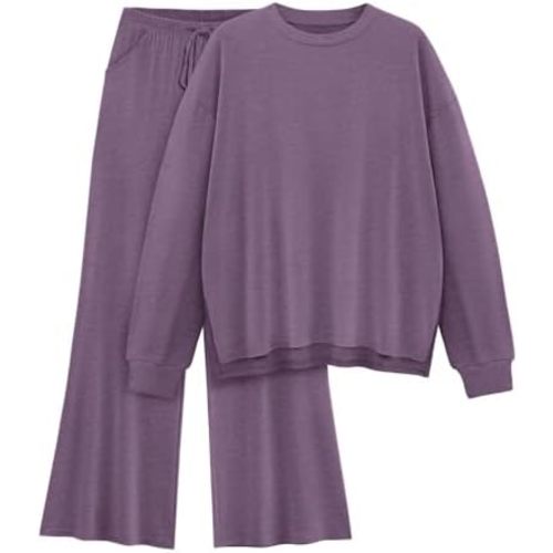 Womens Lounge Set 2025 Fall 2 Piece Outfits Long Sleeve Tops Wide Leg Long Pants Cozy Matching Sets Clothing