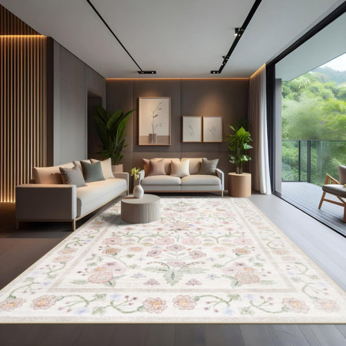 Large Oriental Floral Living Room Rug Washable Bedroom Rug Non-Slip Colorful Vintage Accent Floor Carpet For Home Decor