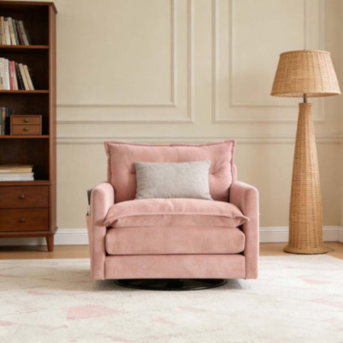 Latitude Run® Thick Padded Arm Chair with Solid Metal Base, Comfortable Single Sofa Chair, Swivel Accent Chair | Wayfair