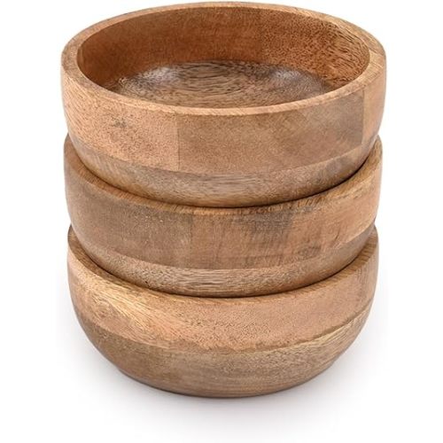 Samhita Mango Wood Round bowl Perfect for Nuts, Candy, Appetizer, Snacks, Olive and Salsa. Looks Absolutely Beautiful With Your Kitchen Setting. (5" x 5" x 2")