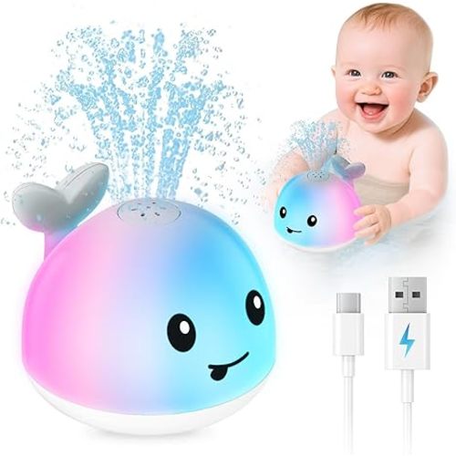 Baby Bath Toys for Kids Ages 1-3 & Babies 6-12 Months, Light Up Whale Sprinkler Water Toys for Infant Toddlers 1 2 3 Year Old Boys Girls Easter Basket Stuffers Birthday Gifts Newborn Essentials