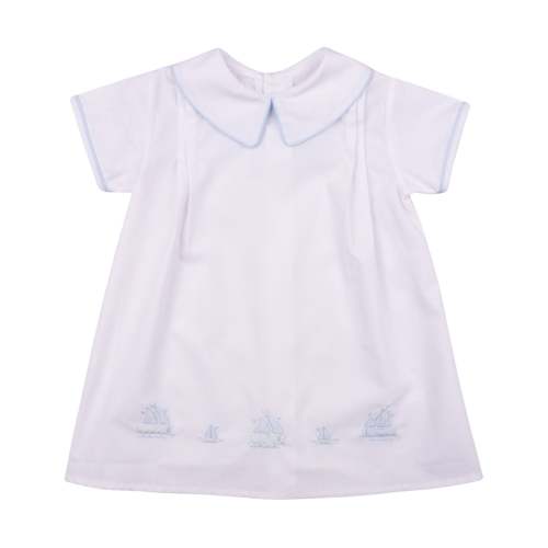 White Day Gown with Embroidered Sailboats