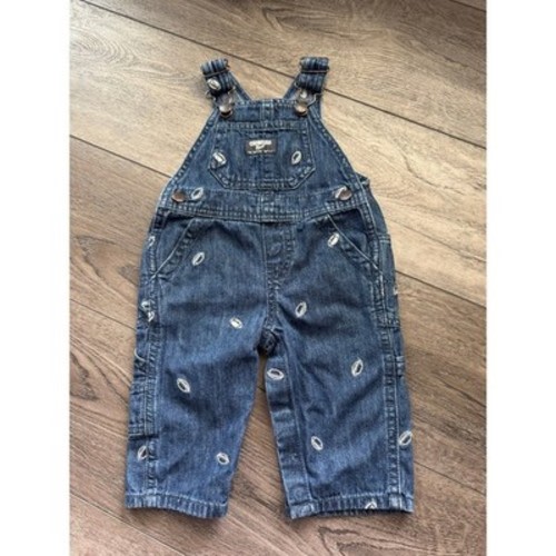 Oshkosh B’gosh Overalls With Footballs Infant Boy’s Size 6 months Blue Denim