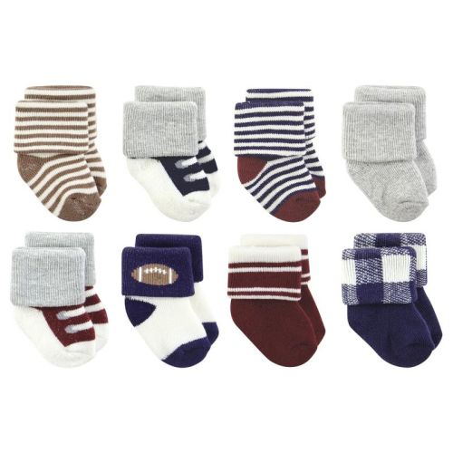 Hudson Baby Basics Infant Baby Cozy Terry Socks 8-Pack, Touchdown Toes, 6-12 Months