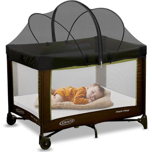 Crib Cover - Mosquito Net Cover for Pack n Play/Travel Crib/Mini Crib/Playpen to Keep Cats Out - Breathable Baby Mosquito Net with 2-Way Zipper (Black-Large)