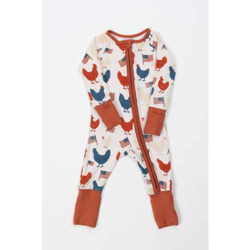 Vintage Chickens & Flags Baby Bamboo Zippy – American Farm Company