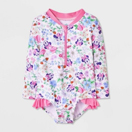 Baby Girls' Floral Minnie One Piece Rash Guard - Pink 3M