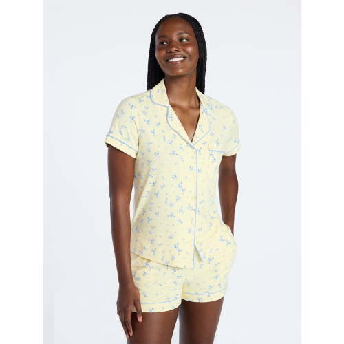 Joyspun Women's Dreamy Soft Collection Notch Collar Top and Shorts Pajama Set, 2-Piece, Sizes XS-3X