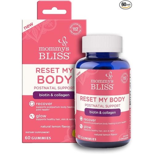Mommy's Bliss Postnatal Support Reset My Body Gummies with Biotin & Collagen, Supports Postpartum Energy, Healing & Joint Health + Hair, Skin & Nails Health, Gluten Free, 60 Gummies (30 Servings)