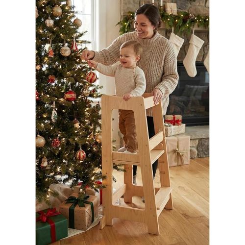 Stepup Baby Toddler Step Stool - Adjustable Height Kids Helper Step Stool, Durable, Non-Slip Platform for Bathroom Sink & Kitchen Counter, Toddler Tower for Exploration and Growth - Natural