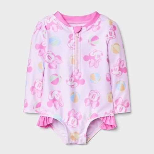 Disney Baby Girls' Minnie Mouse Beach Ball 1pc Rash Guard Swimsuit - Light Pink 3M