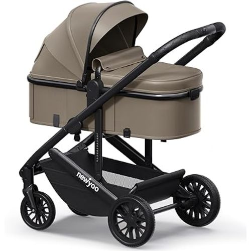 newyoo Infant Stroller with Bassinet Mode, Nestro 516M, Convertible Baby Strollers with Reversible Seat & Cup Holder, Coches para Bebes, 2-in-1 Rear-Facing Pram, Warm Taupe