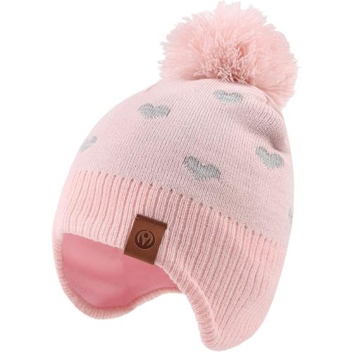 JANGANNSA Knitted Baby Hat Scarf Set Winter Warm Boys Girls Beanie Fleece Lining Toddler Kids Hats with Pompom