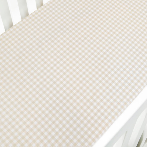 Picnic Gingham Crib Sheet - Beige