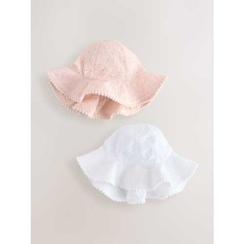 Pink and White Broderie 2pk Baby Bucket Hat (0mths-2yrs)