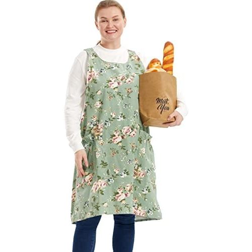 Big Plus Size Aprons for Women with Pockets Cotton Linen Baking Kitchen Cooking
