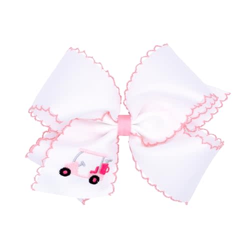 Wee Ones Girls Golf and Tennis Embroidered Moonstitch Edge Hair Bows, Medium or King, on WeeStay No-Slip Clip, King, Golf Cart