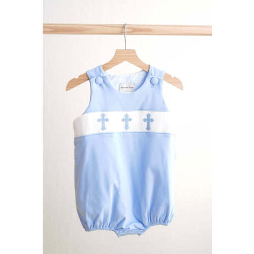Blue easter cross hand-smokced boy bubble – HoneyBean