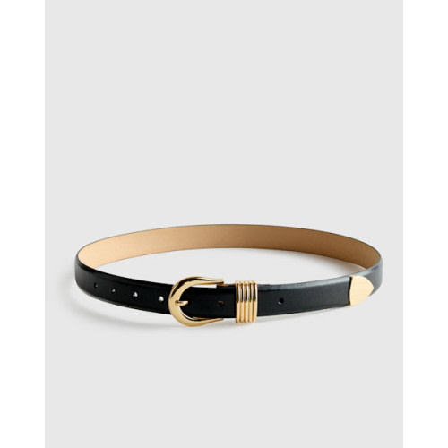 Daphne European Leather Multi Keeper Belt in Black/Gold