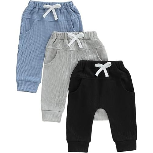 Toddler Baby Boy Fall Pants Active Jogger Casual Athletic Trousers Solid Color Pocket Elastic Waist Harem Bottoms