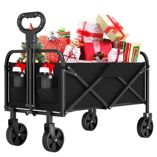 Coucheta Foldable Wagon Cart, 380LBS Capacity Collapsible Wagon with All-Terrain Wheels, 220L Foldable Utility Cart & Grocery Cart on Wheels