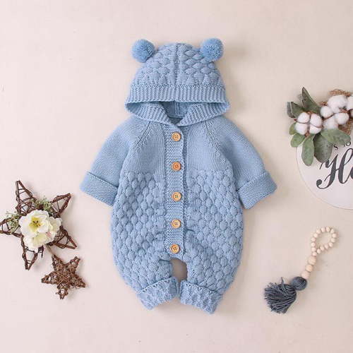 TMOYZQ Baby Boys Girls One-Piece Knitted Hooded Jumpsuit Autumn Winter Warm Sweater Romper Outfits Infant Toddler Buttons Bodysuit Playsuit Newborn Clothes