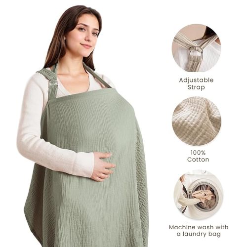 Konssy Muslin Nursing Cover Up for Breastfeeding with Rigid Hoop