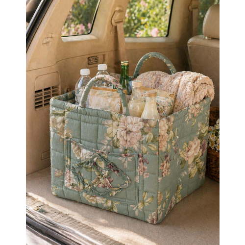 Car Storage Basket Organizer, Large Capacity Foldable Auto Bin with Handles, Quilted Fabric Trunk & Back Seat Organizer for Groceries,Style-F