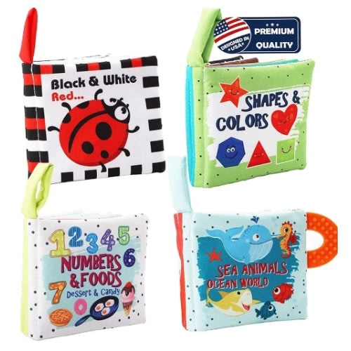 Baby Books Toys Gifts, Touch and Feel Cloth Crinkle Books for Babies,Infant Toddler Baby 0-3-6-12-18 Months,Early Learning Toys 6 to 12 Months 1-2 Years Old, Easter Shower Gift for Boys Girls,4 PCS