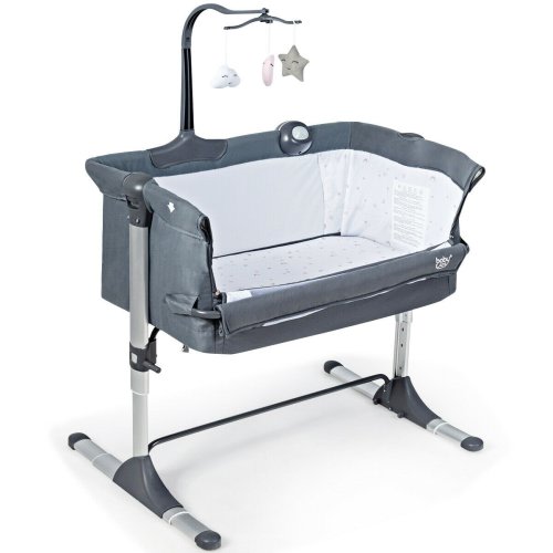 Gymax Portable Baby Bed Side Crib Height Adjustable W/ Music Box & - See Details