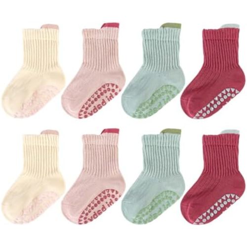 8 Pairs Baby Toddler Socks Non-Slip Grip Socks for Boys Girls Newborn Infant Baby Cotton Crew Sock with Grips 0-5T