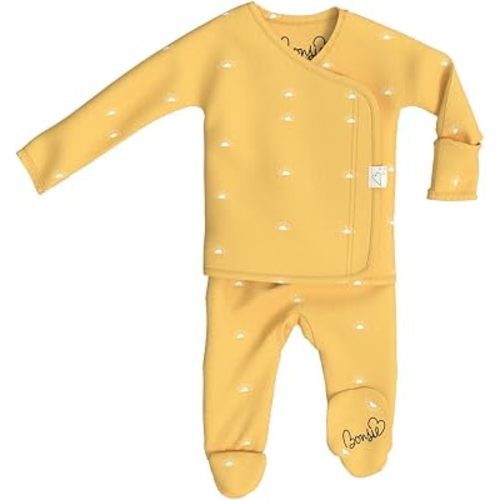 Bonsie Skin to Skin Babywear Footie Bodysuit - Baby Footed One Piece with Sun Pattern - Sunrise