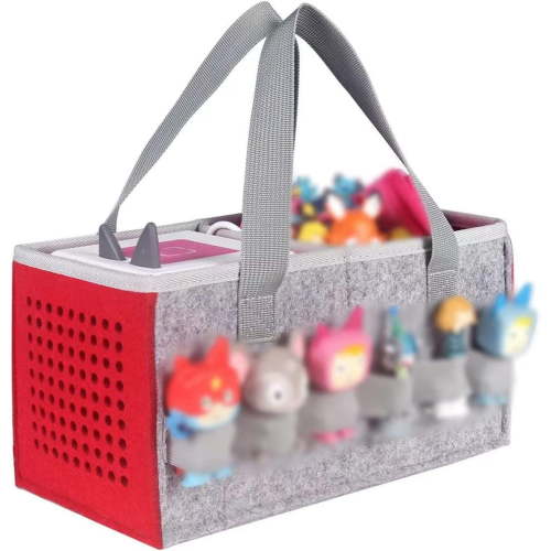 Carrying Case for Tonies Starter Set & Storage Bag for Tonies Figurine, Felt Cloth Musical Toy Folding Bag for Kids Toniebox Accessories Travel Carrying Bag with Handle for Toniebox Red