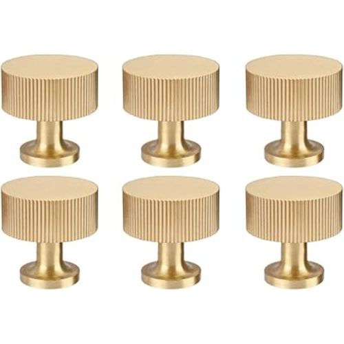 RZDEAL 6pcs Solid Brass Cabinet Knobs Pulls Cabinet Drawer Dresser Gold Knobs Modern Handles Knobs(1"x1"/25mmx25mm),Brushed Brass Finish