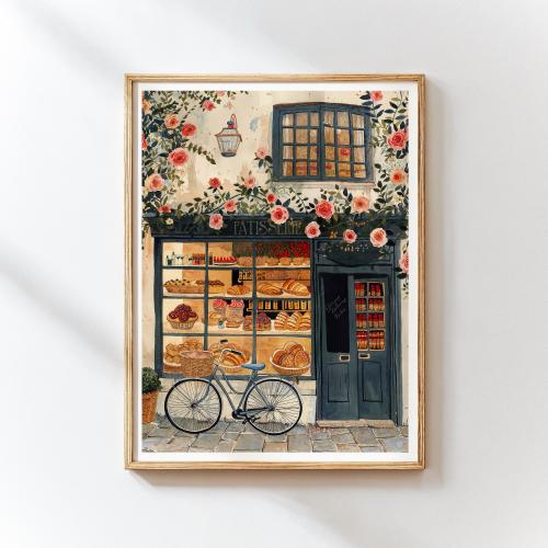French Patisserie Art Print – Bakery Illustration, Charming Cafe Wall Art, Vintage Bakery Decor, Whimsical Kitchen Print, French Pastry Art 16x20