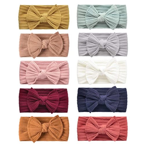 LaPettieCo Handmade Baby Headbands Stretchy Nylon Headband with Bows for Newborn Infant Baby Toddler Girls- Pack of 10