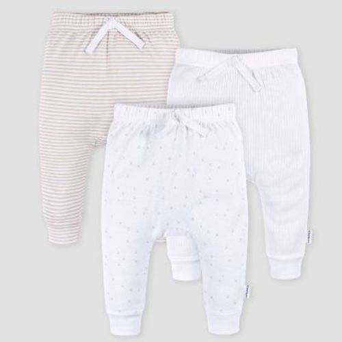 Gerber Baby 3pk Jogger Pants - White Newborn: Cotton Knit, Elastic Waist, Tapered Ankle, Midweight Fabric