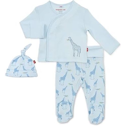 Magnetic Me Organic Cotton Newborn Take Home Kimono Set | Super Soft Organic Cotton Fabric | Blue Jolie Giraffe | 0-3 Months