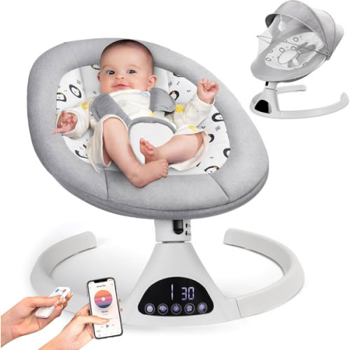 Electric Baby Swings for Infants to Toddler Baby Swing with 5-Speed 5-Point Carabiner,with Bluetooth Music 10-Preset Melodies Gray