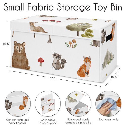Sweet Jojo Designs Woodland Forest Animals Boy Girl Gender Neutral Unisex Kid Fabric Toy Bin Storage Bear Fox Hedgehog Deer Sage