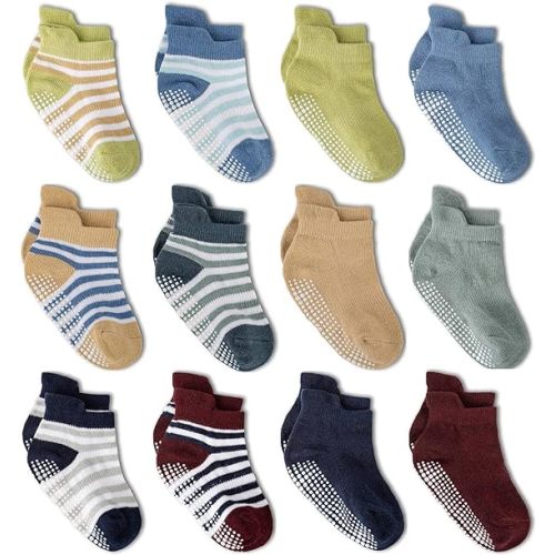Zaples Baby Non Slip Grip Ankle Socks with Non Skid Soles for Infants Toddlers Kids Boys Girls