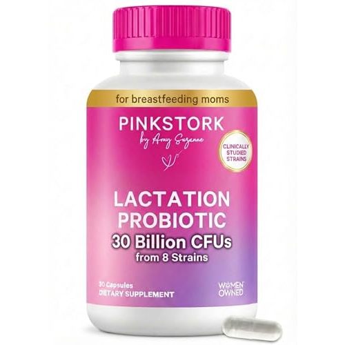 Pink Stork Lactation Probiotic - 30 Billion CFUs Multi Strain Postnatal Probiotics for Breastfeeding Women - Support Breast Milk & Gut Health, Postpartum Essentials, 30 Capsules
