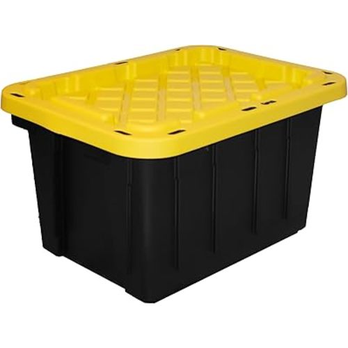 HDX 27 gal. Strong Box Plastic Storage Tote in Black and Yellow
