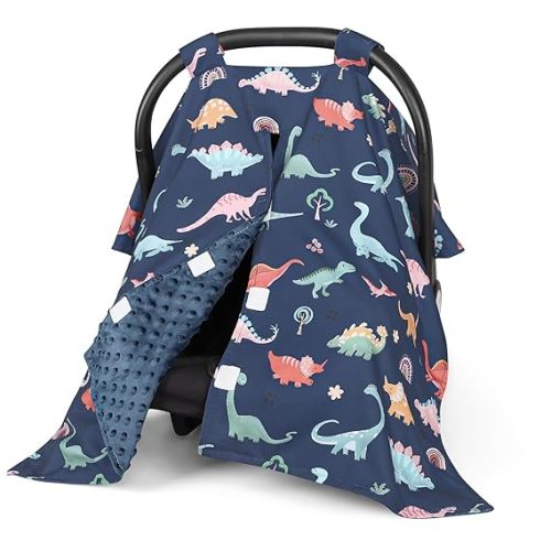 Minky Car Seat Cover for Baby Girl & Boys, Car Seat Canopy with Peep Window, Multiuse Carseat Covers Protecting Baby from Wind, Sun, Strangers, Woodland Animal