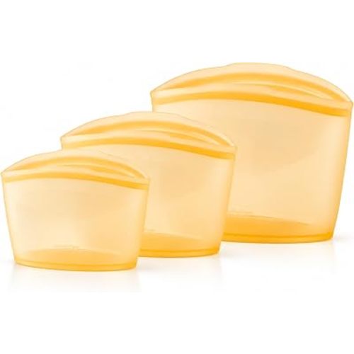 Blue Ginkgo Silicone Food Storage Bags, 3-Pack, Reusable, Made in Korea