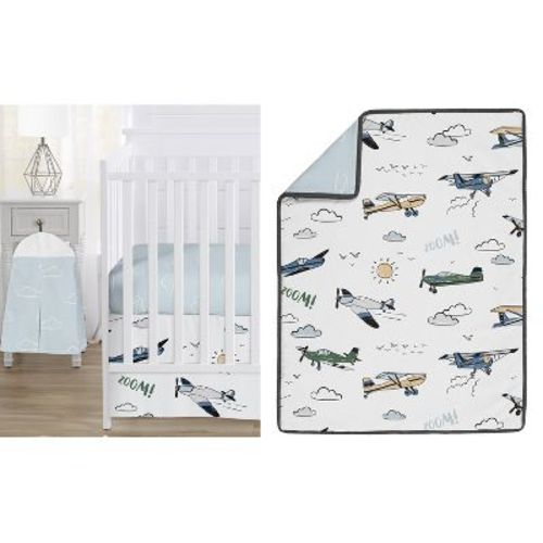 Sweet Jojo Designs Boy Baby Crib Bedding Set - Airplane Green and Blue 4pc