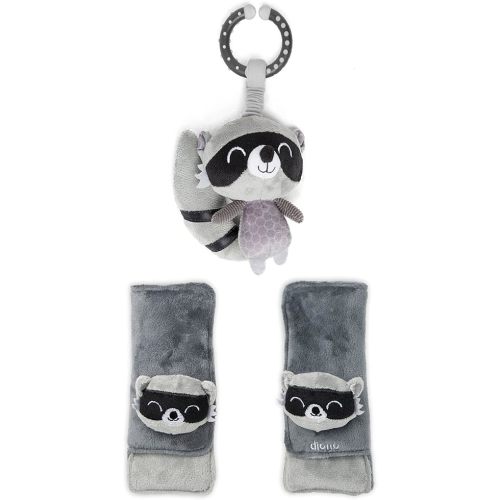 Diono Baby Racoon Character Car Seat Straps & Toy, Shoulder Pads for Baby, Infant, Toddler, 2 Pack Soft Seat Belt Cushion and Stroller Harness Covers Helps Prevent Strap Irritation